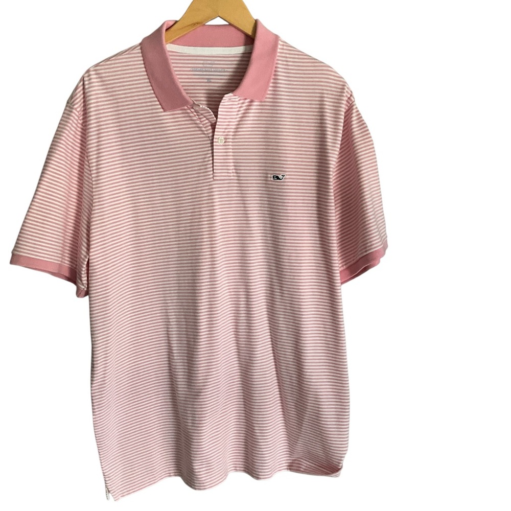 Vineyard Vines Pink and White Striped Polo Shirt